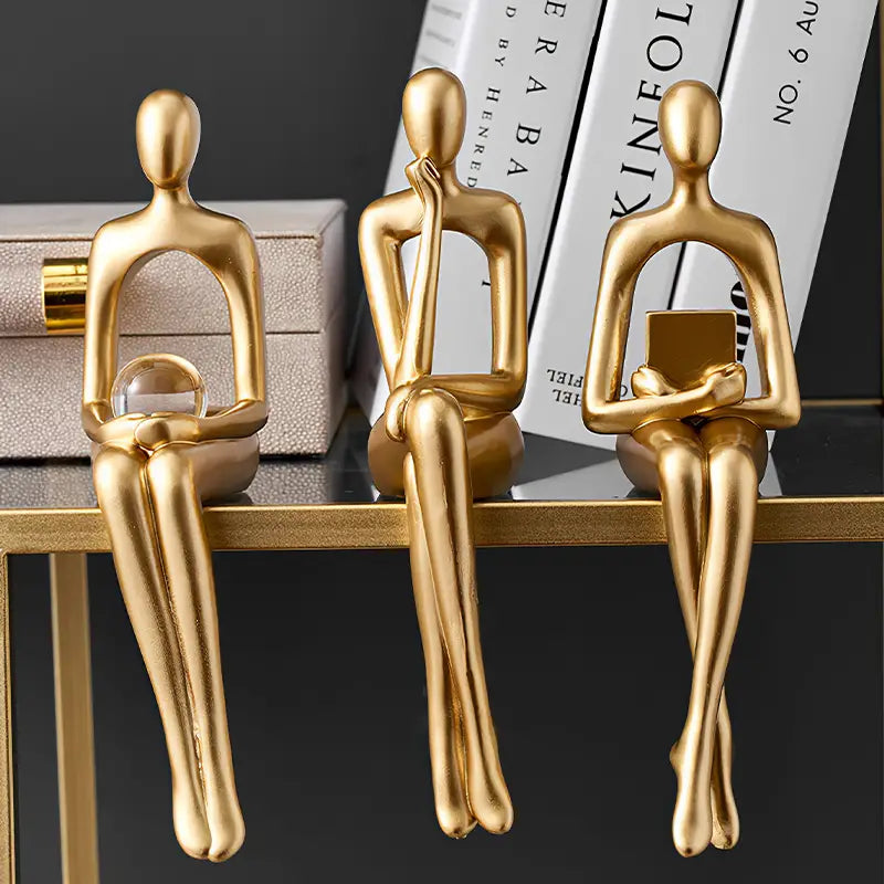 Golden Abstract Sculpture for Modern Home Decoration