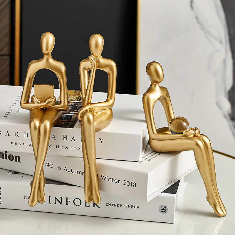 Golden Abstract Sculpture for Modern Home Decoration